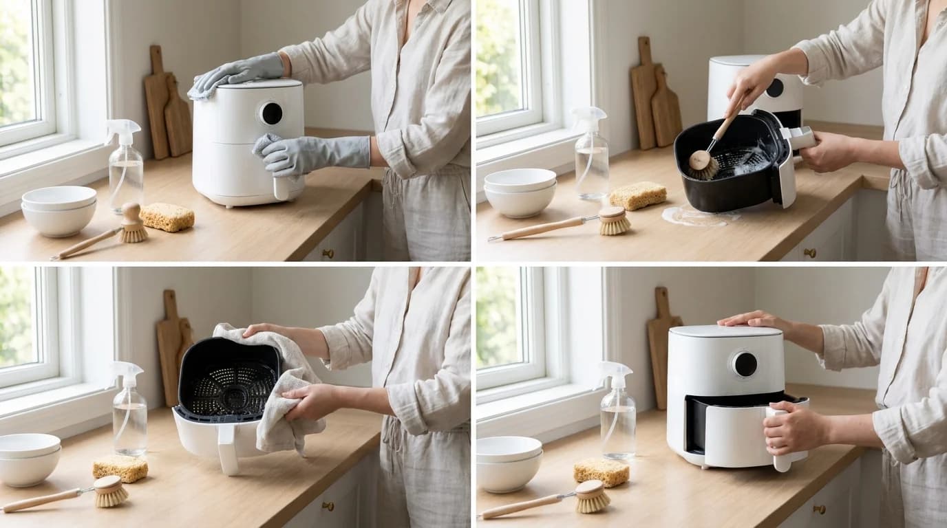 Rengöra airfryer — snabbrutinen efter varje användning och djuprengöringen