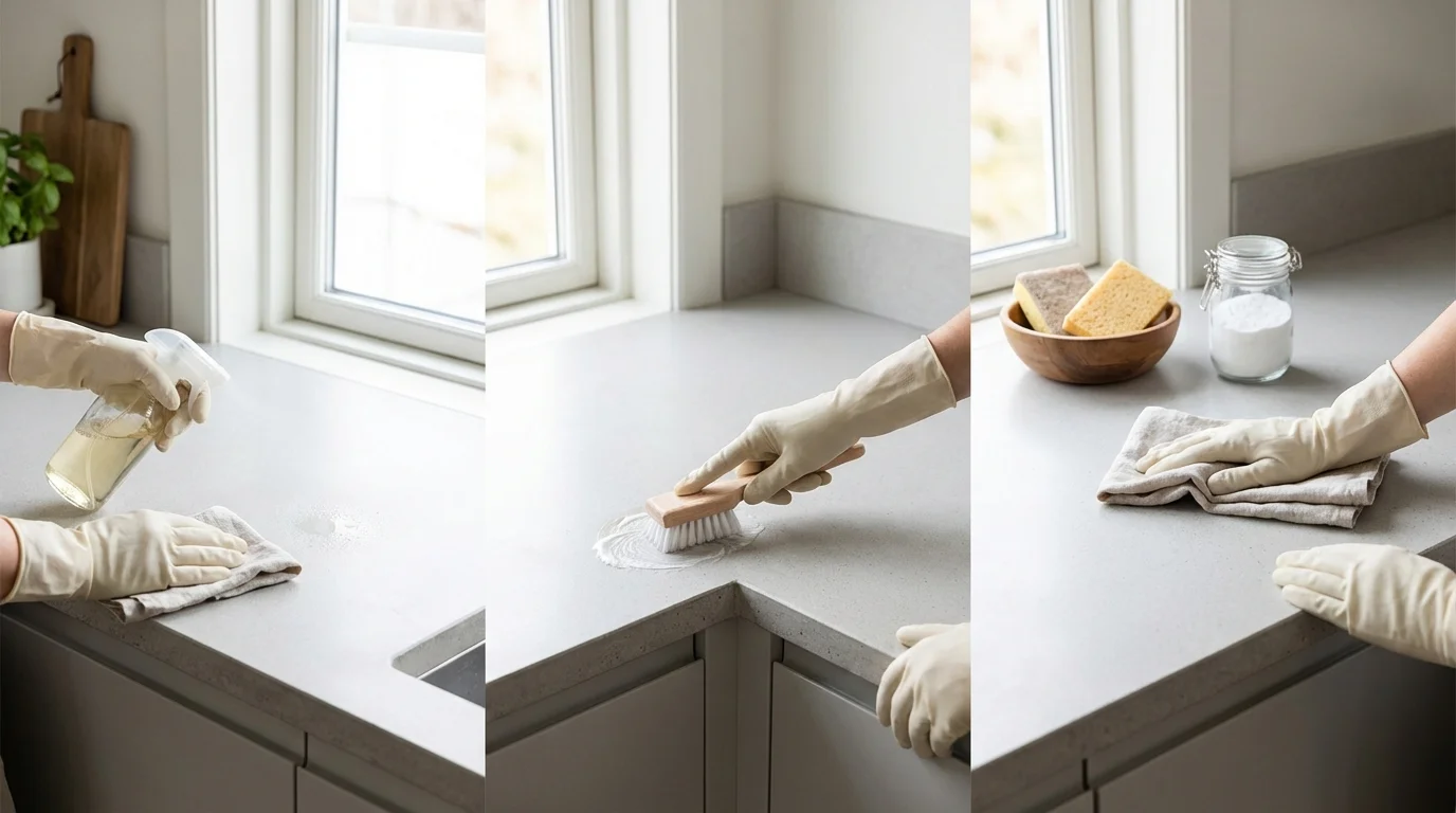 Rengöra komposit bänkskiva — metod per material som ger bestående resultat