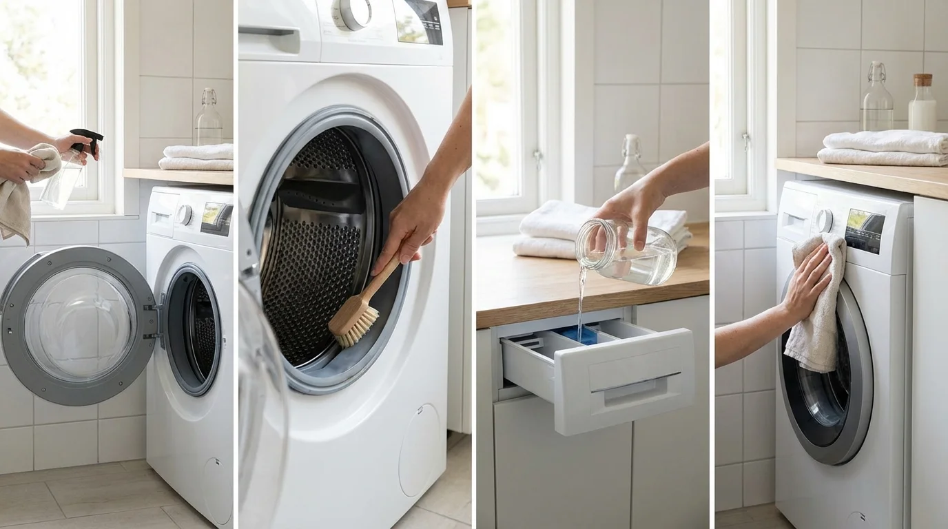 Rengöra tvättmaskin steg för steg — så blir den bakteriefri och luktar fräscht igen