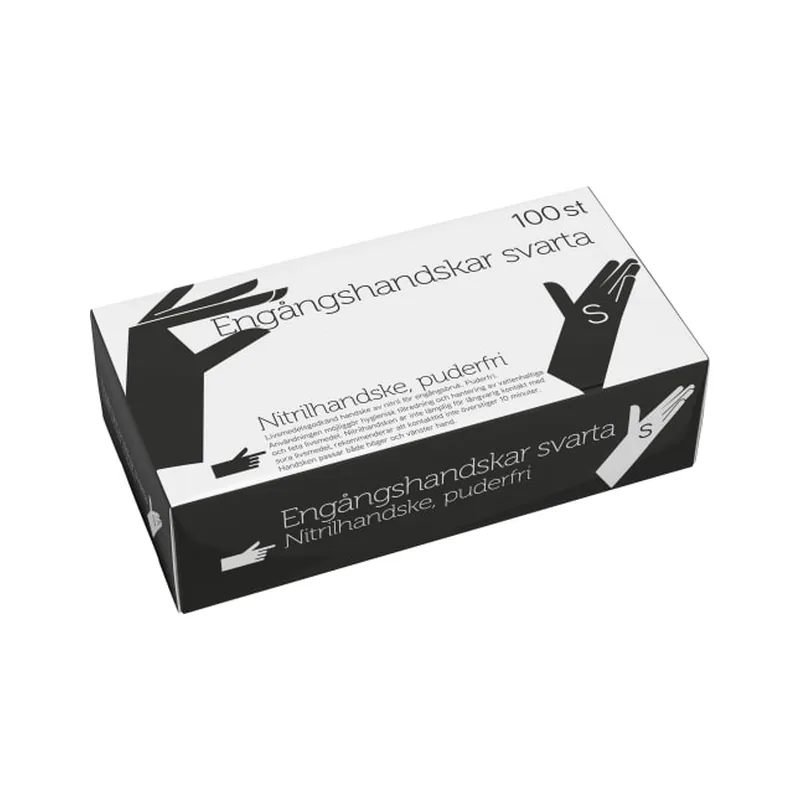 Handske Small Engångs Puderfria Nitril Black  100p