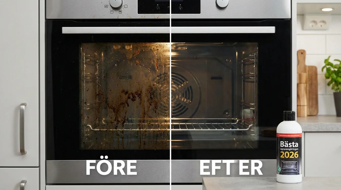 Före och efter — Bästa ugnsrengöringen 2026 — så får du bort fett och inbränt utan att slita
