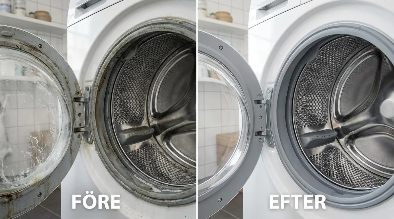 Före och efter — Rengöra tvättmaskin steg för steg — så blir den bakteriefri och luktar fräscht